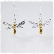 Silver bee earrings with gold abdomen